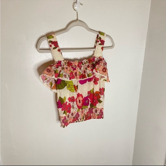 NWT Anthropologie Love the Label. Imogene Floral Smocked Cold Shoulder Blouse. M - Picture 2 of 3